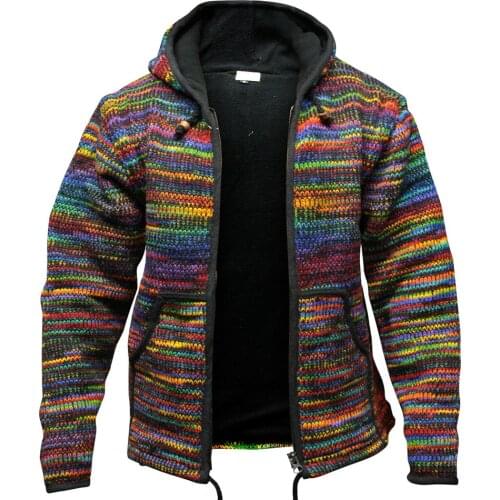 Retro Men Cardigan Sweater Coat Fashion Autumn Casual Loose Hooded Sweaters Color Mixing Knitted Jacket Plus Size Outcoat