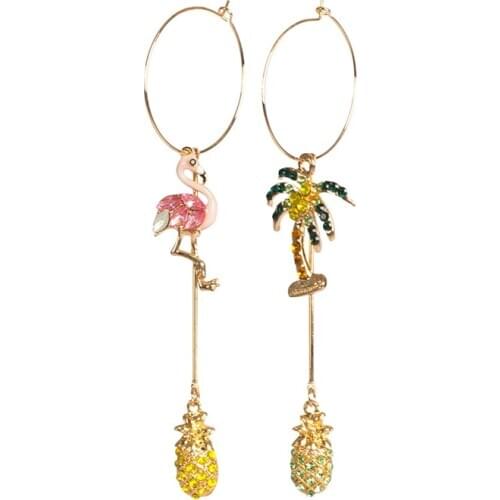 1 Pair Womens Earrings Creative Rhinestone Decor Irregular Earrings For Girl Cute Flamingo Asymmetric Drop Pendientes 0323