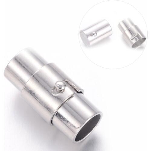 2 Sets Platinum Brass Column Magnetic Snap Clasps/ Closure for Jewelry Making, 17x9mm, Hole: 6mm