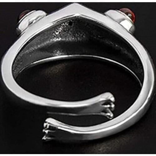 2021 New Cheap Silver Frog Ring Cute Retro Personality Creative Animal Unisex Red Garnet Stone Adjustable Rings For Women Men