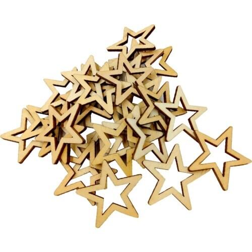 25 Pieces Unfinished Hollow Star Shaped Wooden Embellishments 50mm