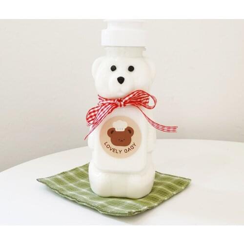 250ml Bear Water Bottles With Lid Milk Tea Juice Straw Cup Plastic Squeeze Condiment Bottles Honey Sauce Mustard Jam Dispenser