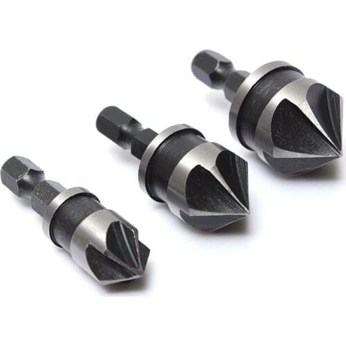 3pcs 12mm 16mm 19mm Plastic Industrial Countersink Set 1/4 "Hex Shank Wooden Tool Bit Set Woodworking Boring Chamfer