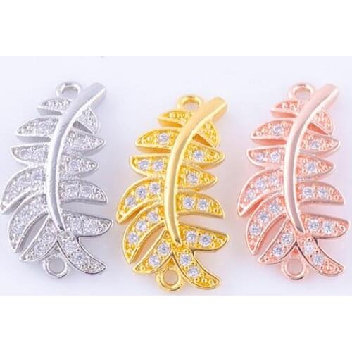 One piece fashion rhodium/gold/rose gold copper feather charm micro pave diy accessory mp009