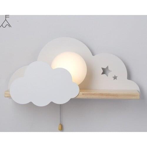 Children LED Wall Lamp for Bedroom Glass Lampshade Cloud Metal Cartoon Boys Bedside Lighting Kids Room Girls Wall Sconce