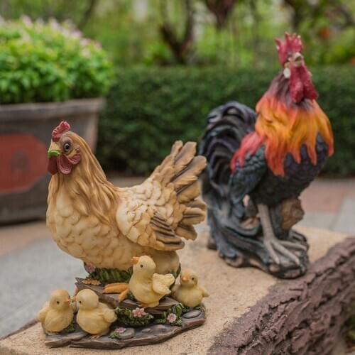 Pastoral Simulation Animal Resin Chicken Big Hen Ornament Outdoor Garden Rooster Figurines Crafts Courtyard Farmhouse Decoration