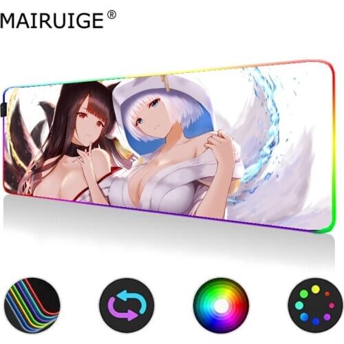 RGB Mouse Pad Anime Demon Killer Big Breast Anime Girl Rem Re Large LED Color Light Game MousePad Desktop Pad with Backlight