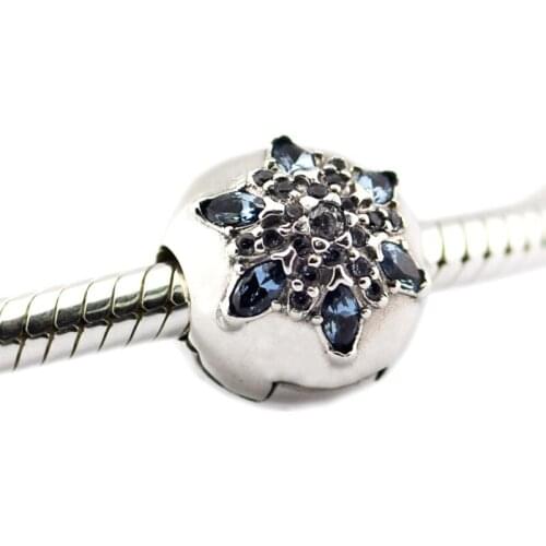 Crystalized Snowflake Clip Charm 925 Silver Original Beads For Jewelry Making For European Bracelets DIY Sterling Silver Beads