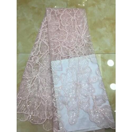 Pink Sequins Embroidered Net Lace Fabric African Lace Fabric 2021 High Quality Nigerian Lace Fabric For Women Dress VXZ4981