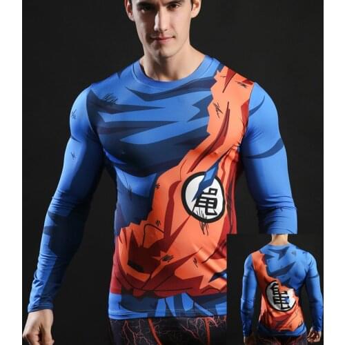 Goku Summer Running Fitness Sports Wear Tight Long Sleeve T-Shirt Anime 3D Digital Print Quick Dry Gym Suit