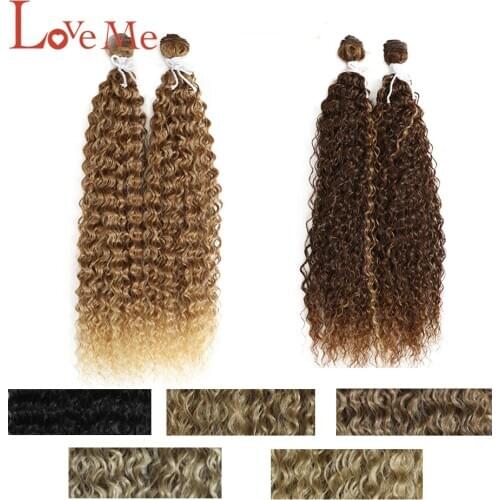 LOVE ME 22 inch Synthetic Hair Weave Natural Kinky Curly Wave Hair Extensions 2Pcs/Lot Heat Resistant Ombre Weave Hair Bundles