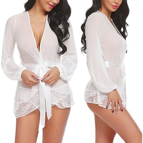 Fashion Womens High-End Bandage Nightdress Set Lace Sexy Pajamas European And American Hot Style Sexy Nightgown