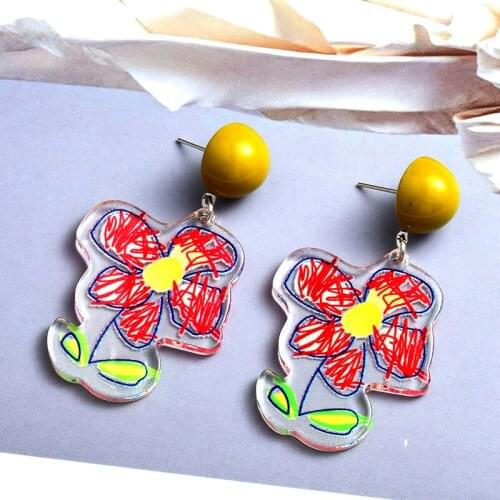 Fashion Korean Flower Transparent Resin Earrings Vintage Bohemia Lovely Dangle Earrings For Women Party Jewelry