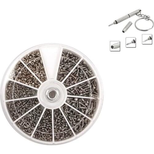 1000pcs Tiny Screws Nut + Screwdriver Watch Eyeglass Glasses Repair Tool Set Kit For Watch Eye Glasses Clock