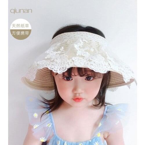 New Arrivals Childrens Hat Korean Cute Princess Beach Sun Hat Girls Lace Straw Hat Empty Top Sun Hat