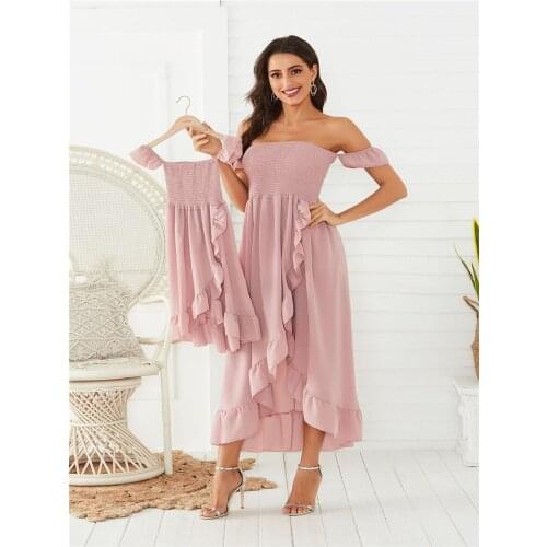 Mom And Daughter Matching Clothes Summer Mother Daughter Dress Mommy And Me Clothes Ruffle Family Matching Dresses Off Shoulder