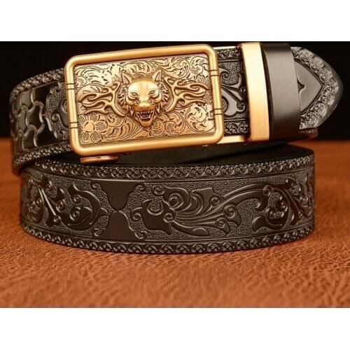 Fashion Wolf Designers Automatic Buckle Belt for Men Genuine Leather Luxury Belts Business Belts for Men Ceinture Homme