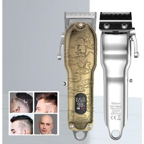 Resuxi hair trimmer USB rechargeable hair clipper haircut machine adjustable blade beard trimmer 10W LCD oil head clipper