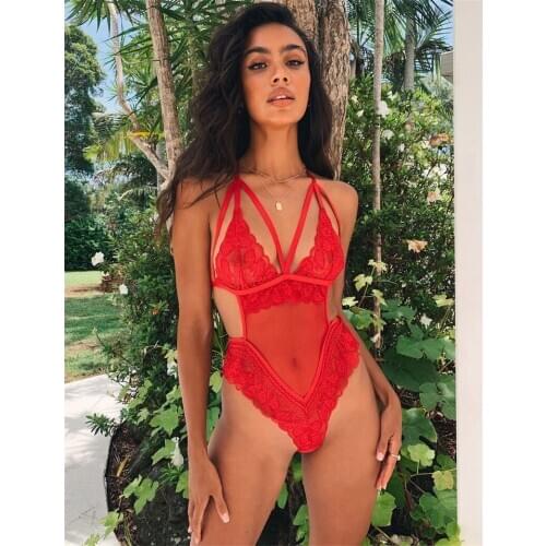 Sexy Women Deep V-neck Push-Up Lace Floral Bodysuit Backless Bra Beachwear Swimsuit Bikini Set Swimsuit Bathing Monokini 2020