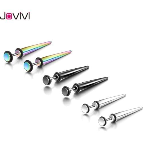 Jovivi 2-6pcs Stainless Steel 16G Long Taper Spike Fake Cheater 4G 0G 00G Illusion Ear Stud Plugs Earrings Jewelry Have 3 Colors