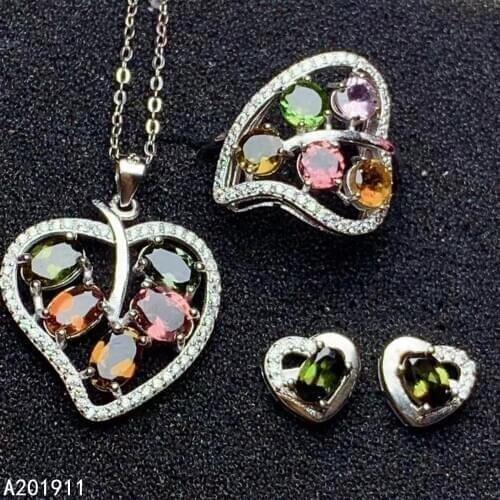 KJJEAXCMY boutique jewelry 925 sterling silver inlaid Natural Tourmaline Necklace Ring Earring trendy Suit Support test fashion