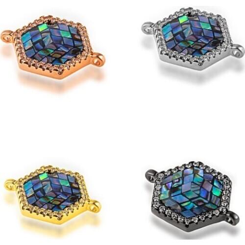 14*20mm hexagon crystal micro pave cz zircon cubic zirconia beads copper silver gold plated bracelet accessories iky34