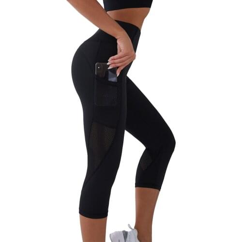 Gym Running Shorts Mesh Yoga Leggings Women High Waist Lifting Push Up Tight Sports Pocket Fitness Yoga Short Pant