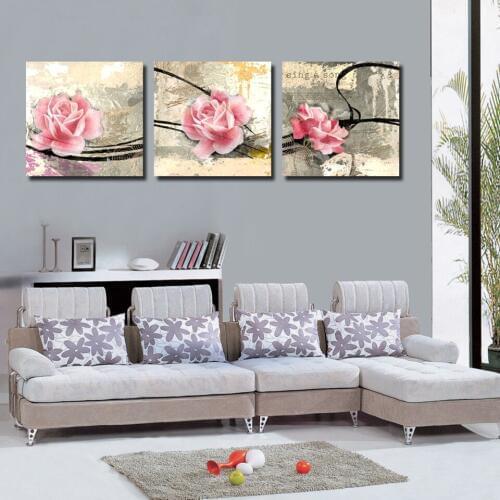 Modern Cuadros Canvas Art Decoration 3 Panel Pink Roses Tulips Fashion Painting Modular Picture Framework Wall For Living Room