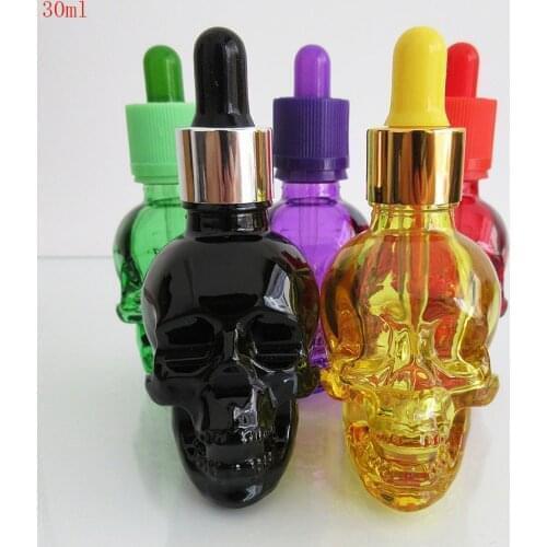 Glass Dropper Bottle30ML Skull Shape Bottle of Halloween,E liquid,Essential Oil Bottle with Pipette ,Empty Refill Glass Bottle