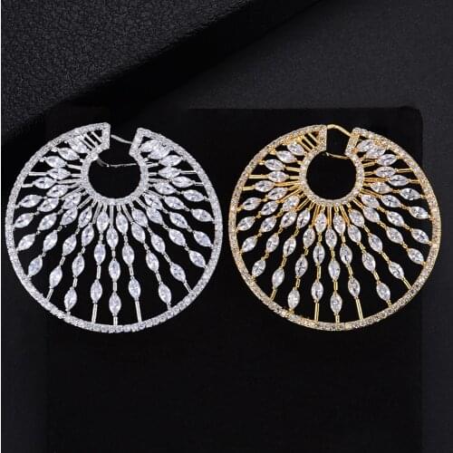 Shining Unique Round Circle Hollow Full CZ Stud Earrings For Bridal Engagement Earrings Jewelry grunge earrings