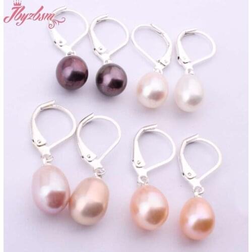 7x8-8-9mm Natural Freshwater Pearl Stone Silver Plated Dangle Earrings For Woman Christmas Gift 1 Pair Length:20mm