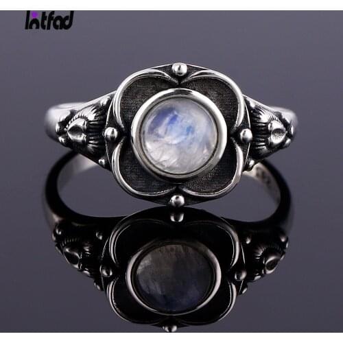 Natural Moonstone Ring Flower Shape 925 Sterling Silver Rings for Women Fine Jewelry Wedding Ring Birthday Gifts