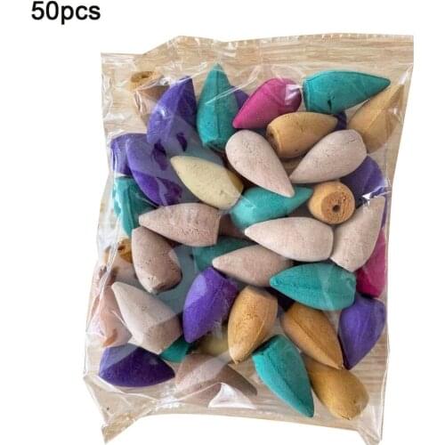 10Pcs/50Pcs Backflow Incense Cones Natural Tower Incense Sandalwood Reflux Incense For Tea House Meditation Colored Smoke Incens