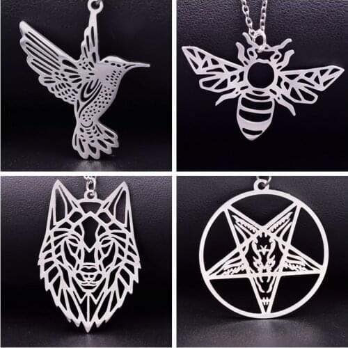10 pcs/Lot Animal Stainless Steel Charms For Jewelry Making Necklace Man Women Pendant DIY Accessories Wolf Pentagram Materials