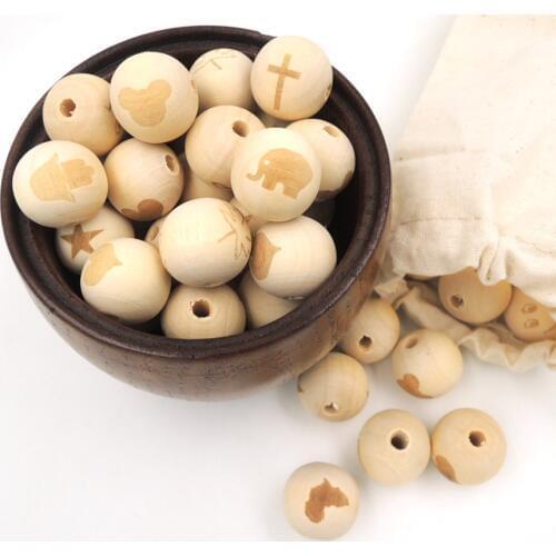 24pcs 20mm ecofriendly wooden beads 14 designs mix burnt engrave diy wooden beads craft bless beading safe natural EA201-1
