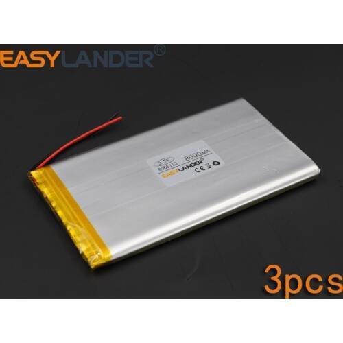 3pcs/Lot 3.7V 8000mAh 8065113 Rechargeable li Polymer Li-ion Battery For Bluetooth Notebook Tablet PC electronics safety lamp