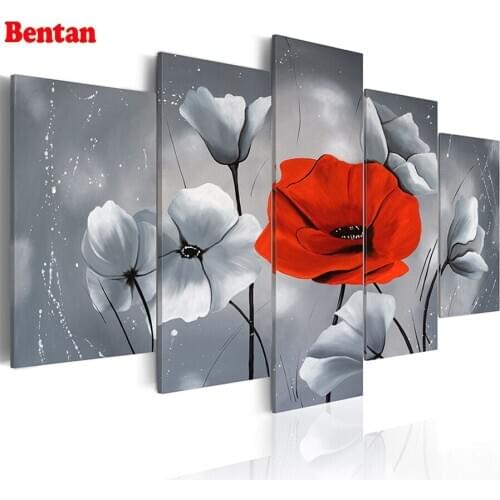 5 pcs 5D DIY Diamond Painting Poppy flower Full round square Diamond Embroidery Cross Stitch Mosaic Handmade Gift Home Decor