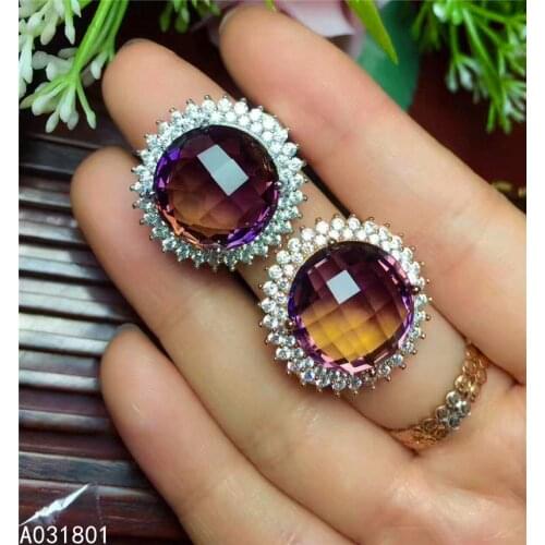 925 Pure Silver Chinese Style Ametrine Womens Luxury Popular Noble Round Adjustable Large Gem Ring Fine Jewelry Support Detecti