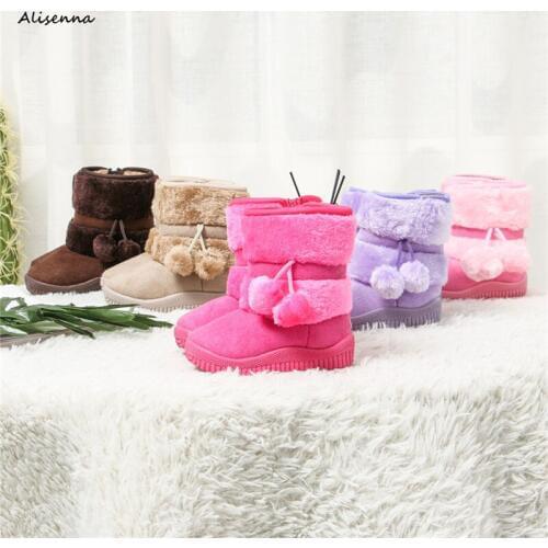 AlisennaKids Shoes Girls Snow Boots Baby Casual Comfortable Boots Baby Winter Fur Plus Velvet Warm Boots for Kids Size21-28
