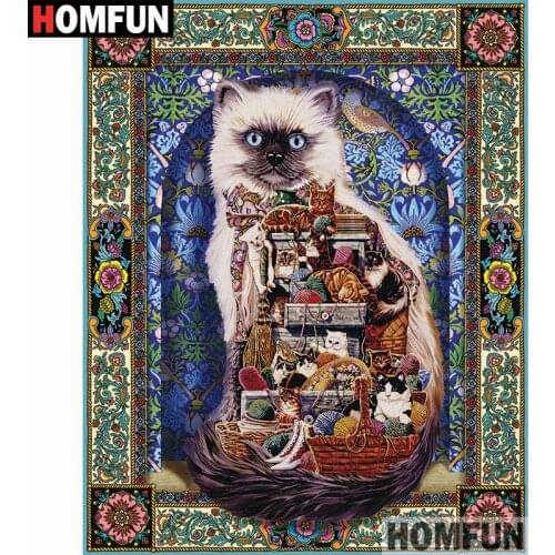 HOMFUN Full Square/Round Drill 5D DIY Diamond Painting "Cats & Flowers" Embroidery Cross Stitch 5D Home Decor Gift A07832