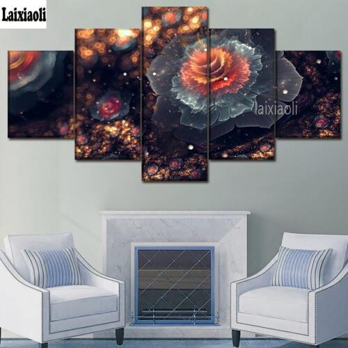 Diy diamond painting 5 Panel Fantasy Flowers For Living Room Home Decor 5d Diamond Embroidery Abstract Cross Stitch kits mosaic