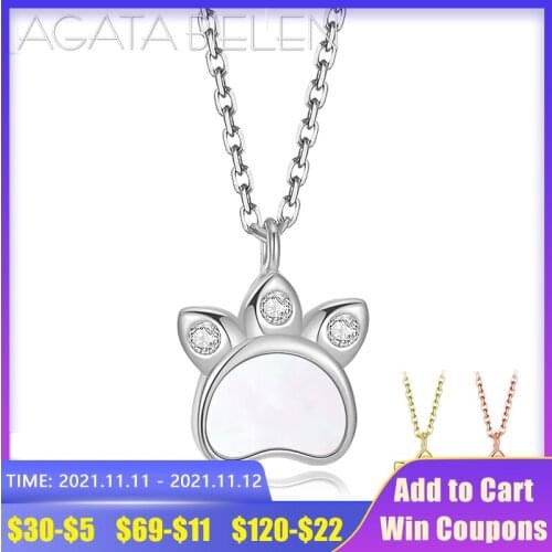 2020 New Silver 925 Pendant Necklace Cute pet cat paw print Rose Gold Link Chain Necklace for Women Fine Jewelry Gifts