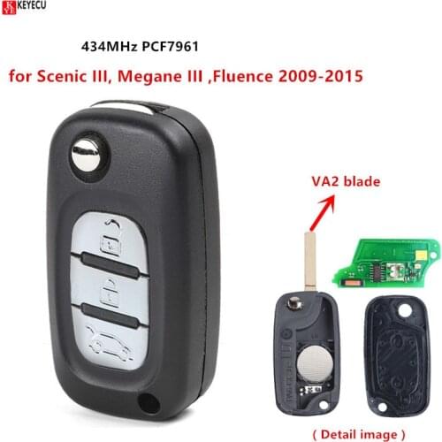 Keyecu Flip Remote Key Fob 434MHz PCF7961 chip for Renault Megane III,Scenic III ,Fluence 2009 2010 2011 2012 2013 2014 2015