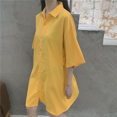 Long Shirt Chiffon Dress Women Clothing Casual Yellow Loose Boho Beach Big Maxi Blue Korean Dresses Summer 2021 Oversized Robe