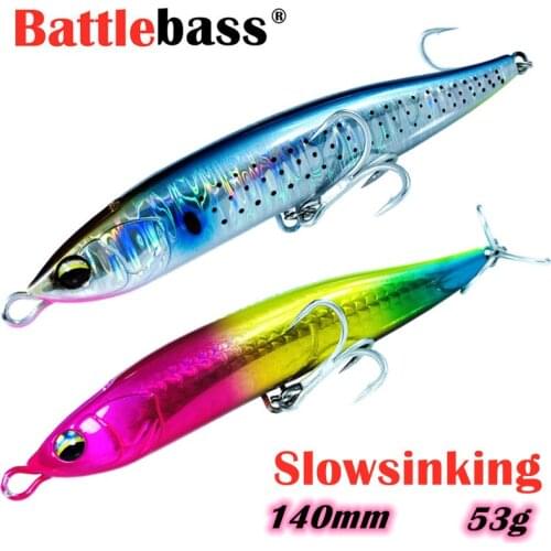 BATTLEBASS Pencil Lure Sinking Stickbait Blues Slim Long Casting Fishing Lure Wobbler 140mm/56g for Sea Bass Fishing Tackle