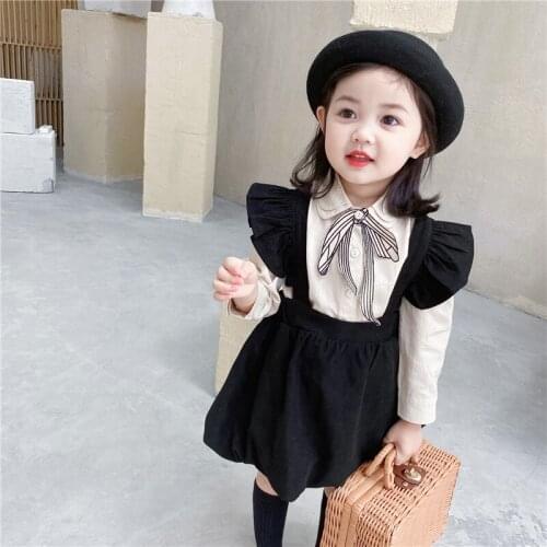 Baby Girl Cotton Lining Vest Dress Kids Flower Bud Dresses Korean Girls Summer Corduroy Pumpkin Flying Sleeves Suspender Dress
