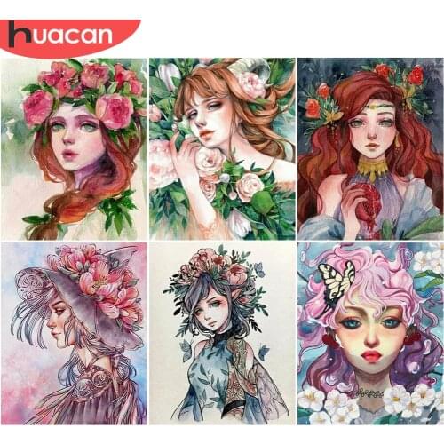 HUACAN Coloring By Numbers Portrait For Home Decor DIY Gift Painting By Number Flower Girl Frame Handpainted Canvas Modern