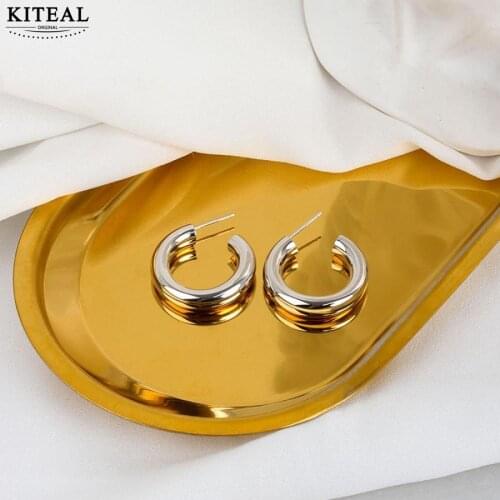KITEAL Vintage Love silver plated Girl stud earrings Minimal personality"C" women earrings High Quality Jewelry