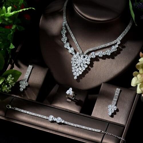 HIBRIDE Brilliant Crystal Zircon Earring Necklace Bridal jewelry Set Women Wedding Dress Accessories pendientes de fiesta N-1369
