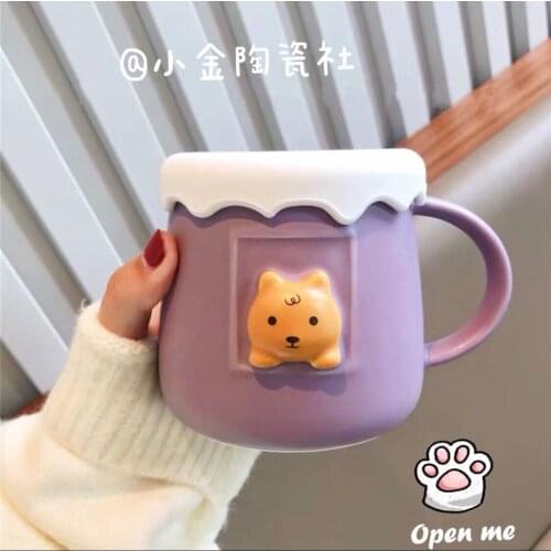 Creative Trend Large Capacity Ceramic Mug Mug Super Meng Cute Couple Coffee Cup With Lid Spoon Breakfast Milk Cup
